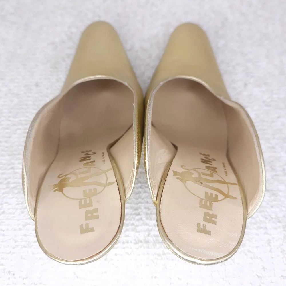 Vintage FREE LANCE Paris Mules Metallic Gold Leather Stiletto Heels Pumps EU 38 - Picture 8 of 12